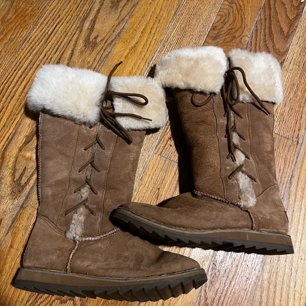 Aldo Brown Suede Shearling-Trim Winter Boots